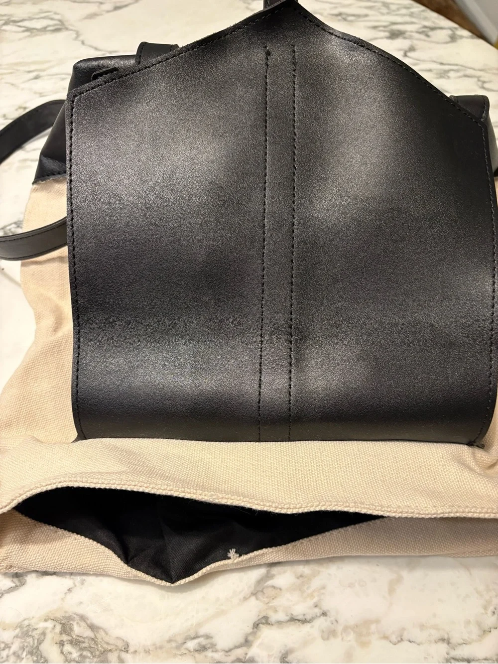 Deux Lux Beige Canvas Backpack with Black Faux Leather Accents